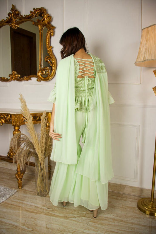 Beautiful Pista Green Colored Top And Sharara Set