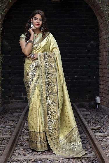 Pista Banarasi Weaving Silk Saree Collection