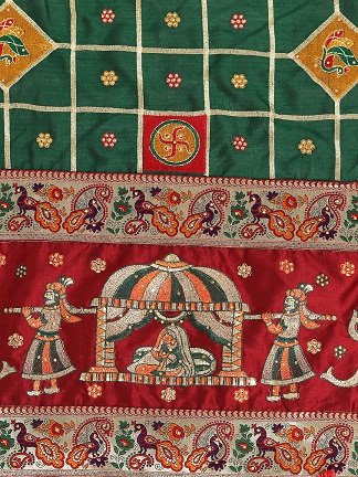 Dark Green And Maroon Panetar Patola Silk Wedding Saree