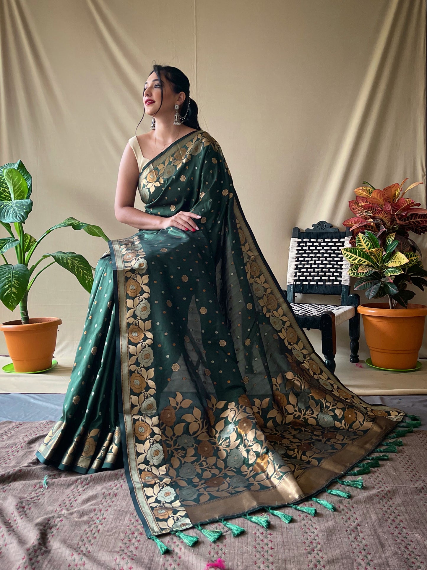 Green Soft Silk Gold Zari Weaving All Over Having Rich Weaving Saree