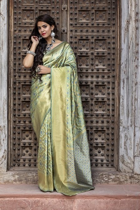 Pista Banarasi Weaving Silk Saree Collection