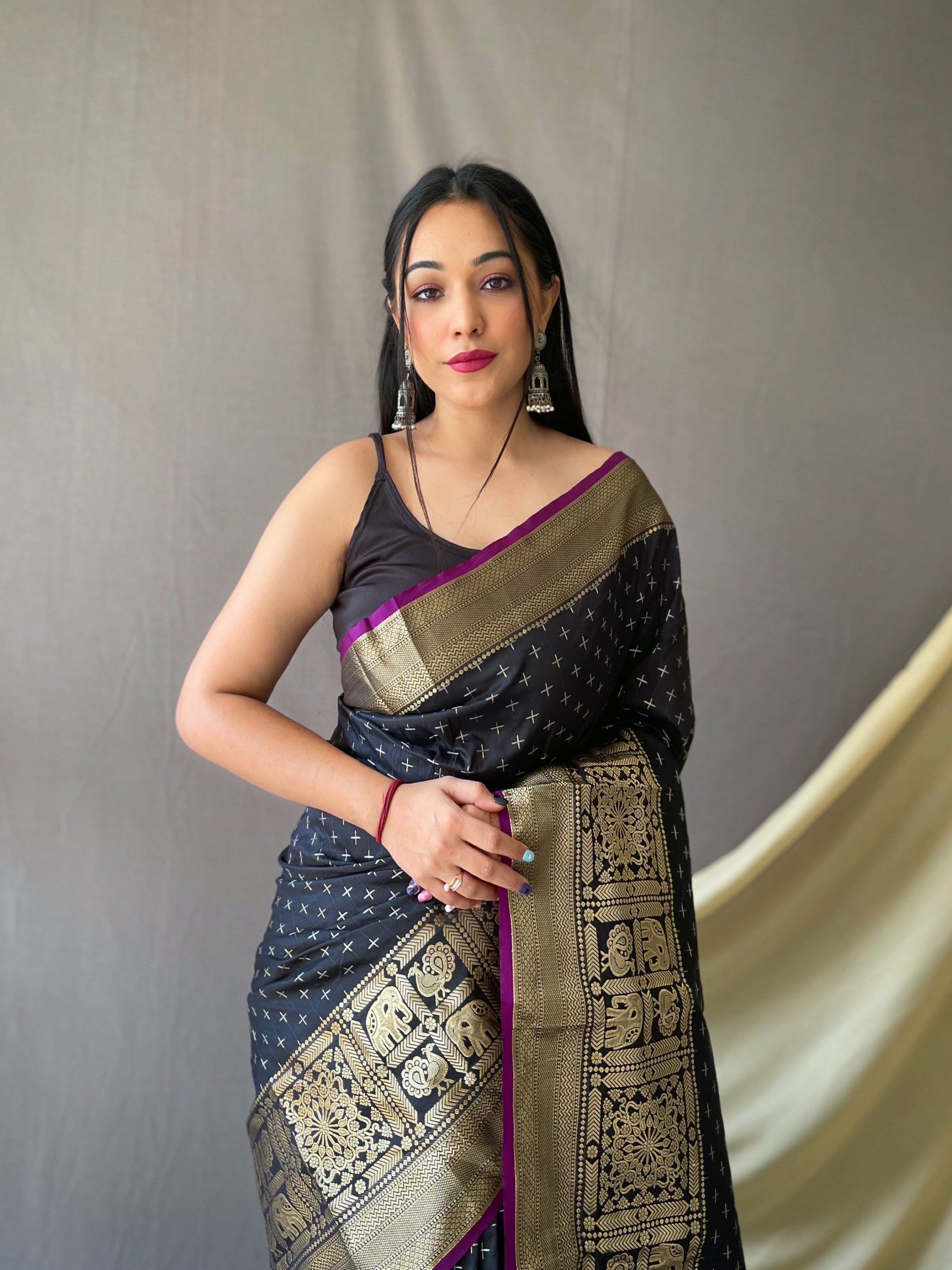 Black Banarasi Silk Zari Woven Saree