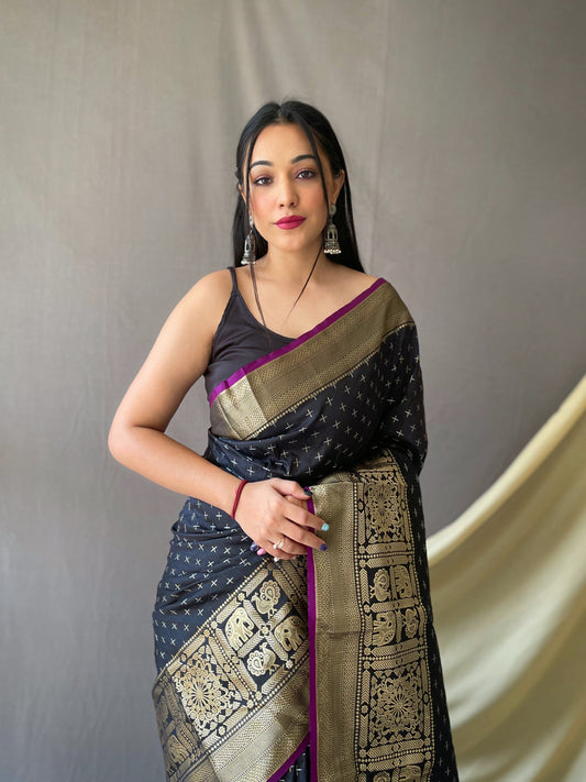 Black Banarasi Silk Zari Woven Saree