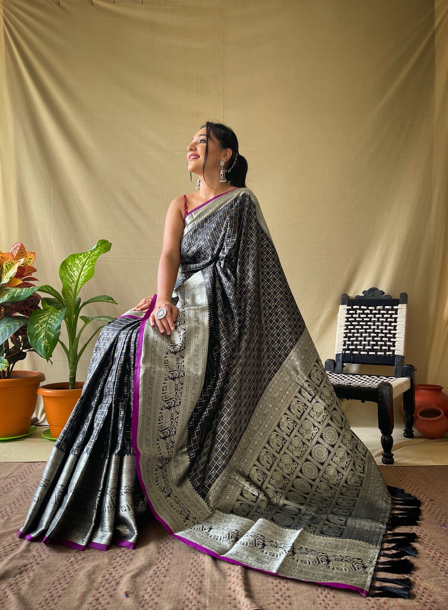 Thunder Black Kanjivaram Silk Saree