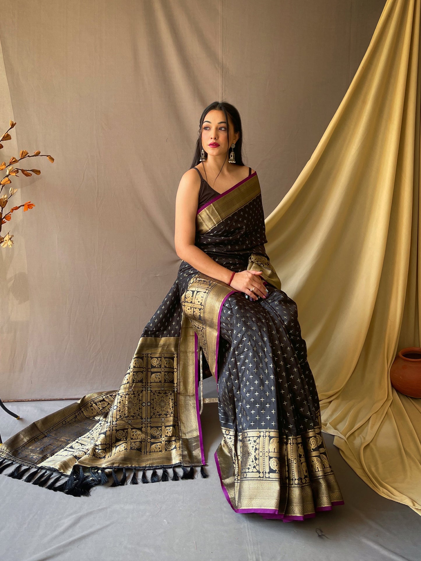 Black Banarasi Silk Zari Woven Saree