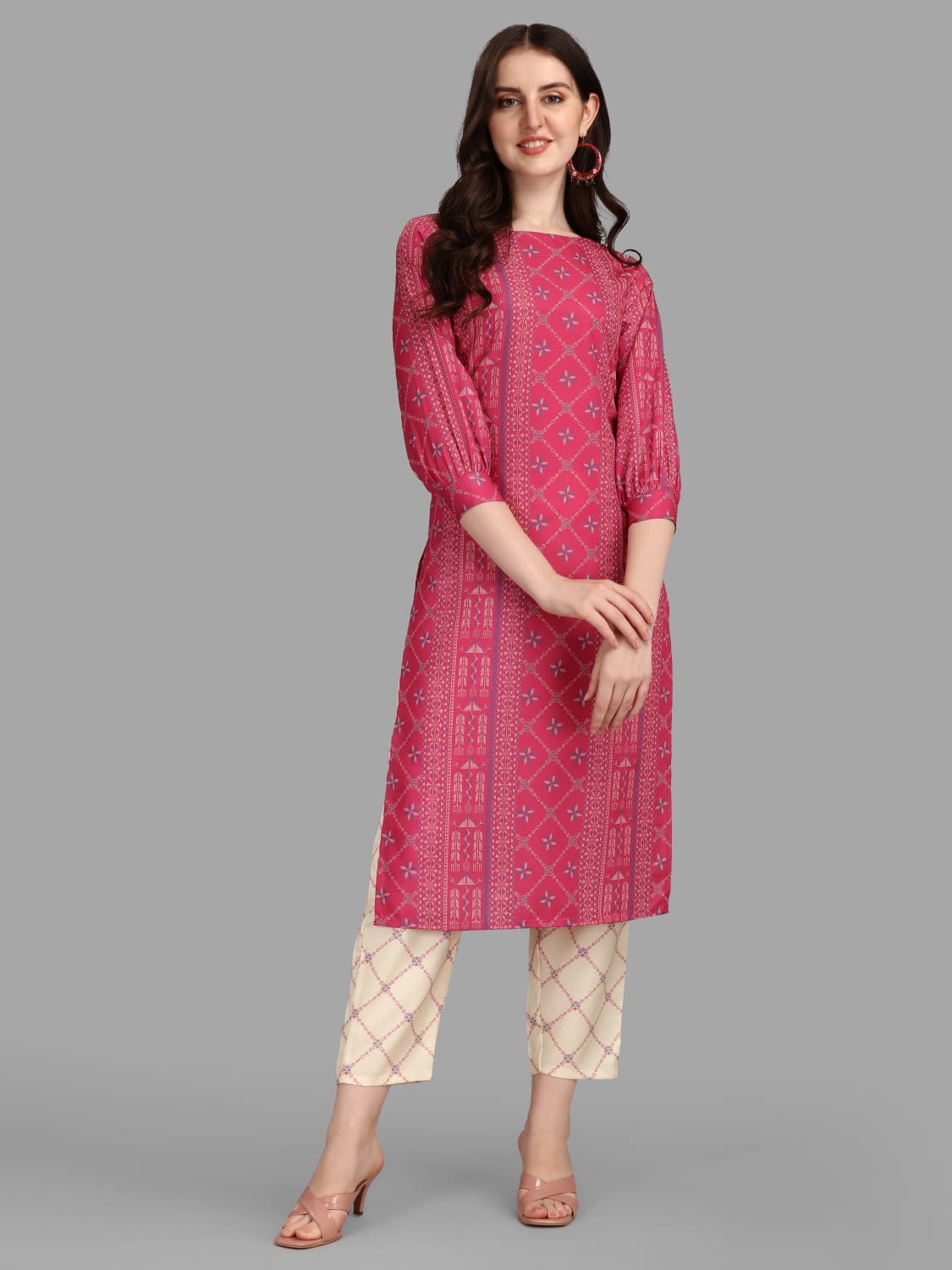 Pink Heavy Rayon Digital Print Kurti Pant