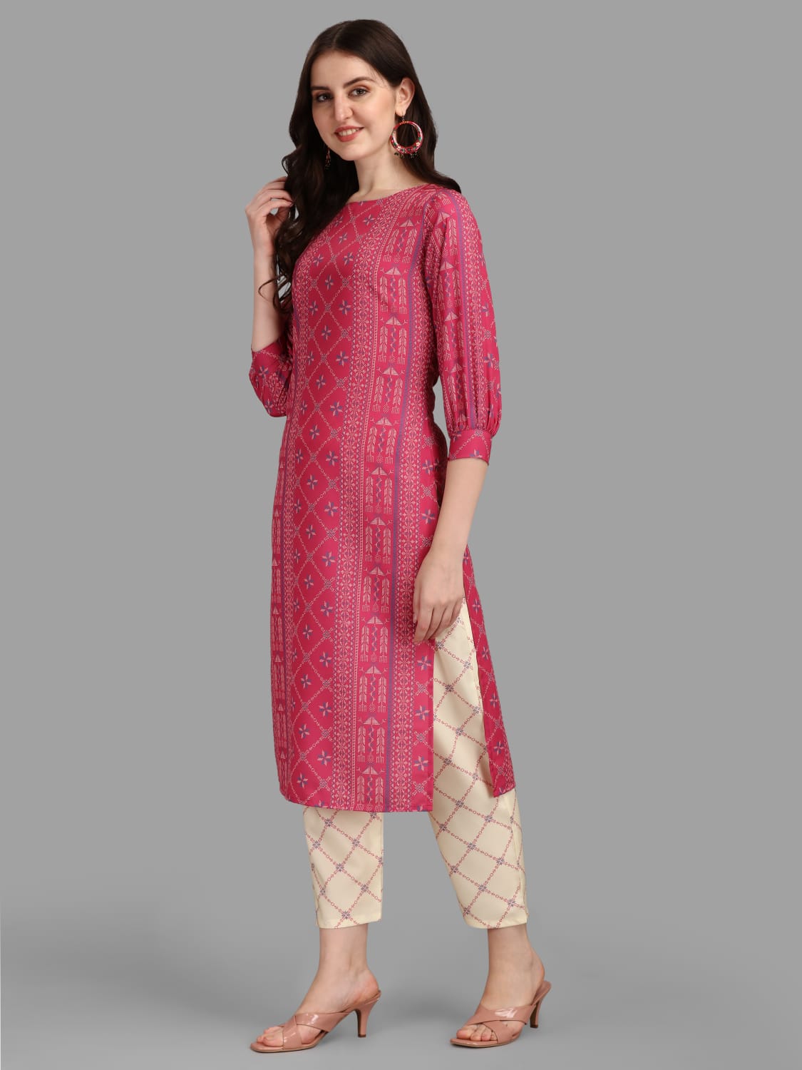 Pink Heavy Rayon Digital Print Kurti Pant