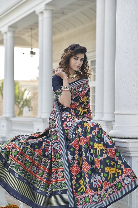 Navy Blue Patola Silk Traditional Sarees