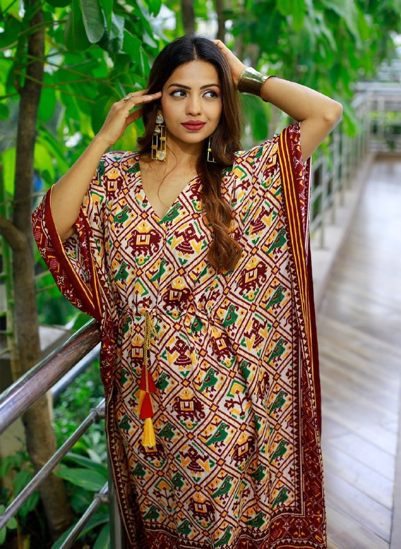 Maroon Color Bandhani Printed Pure Gaji Silk Kaftan Gown