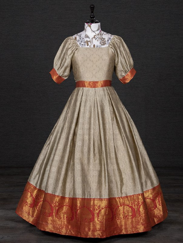 Gray Color Weaving Zari Work Silk Fabric Gown