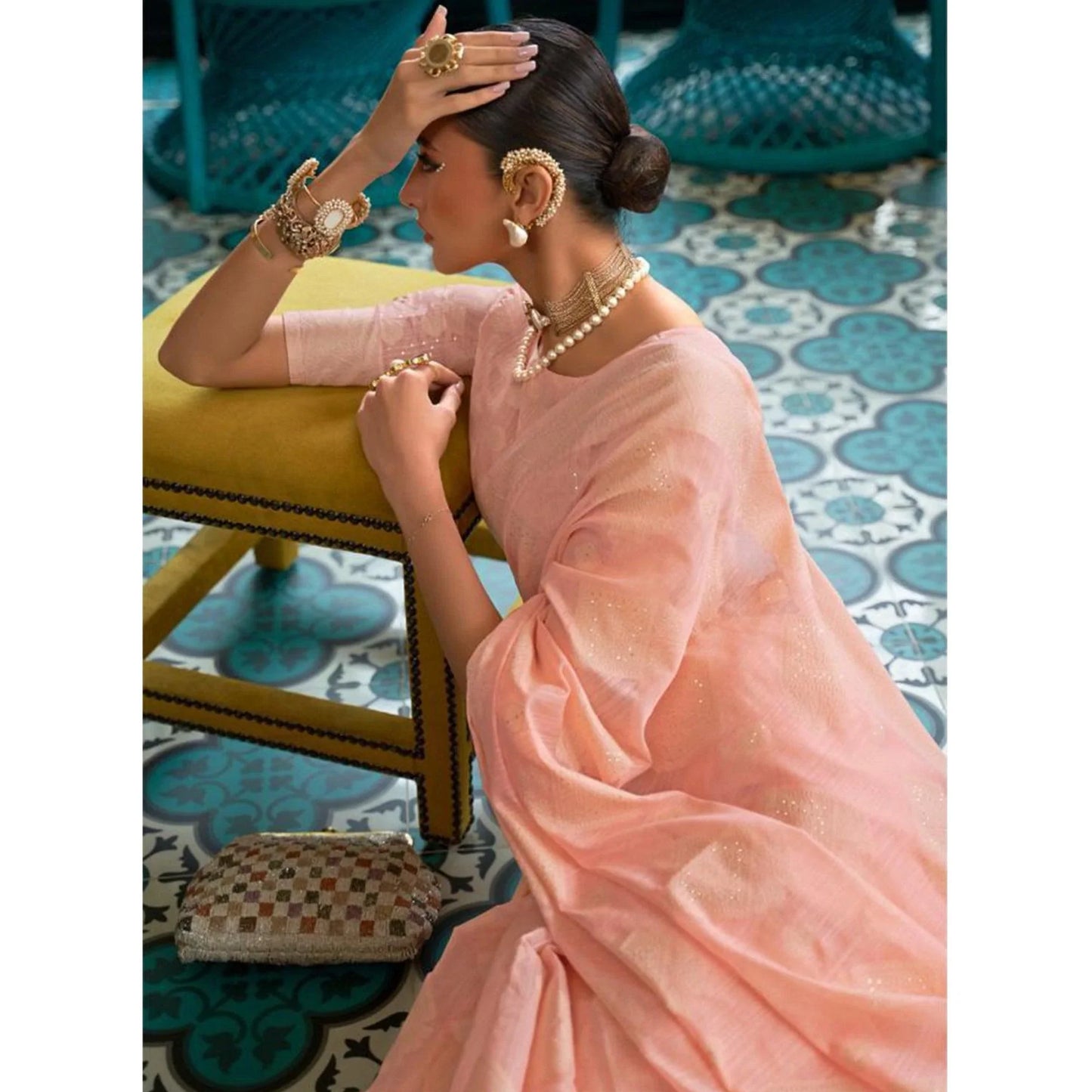 Peach Woven- Sequence Handloom Silk Saree
