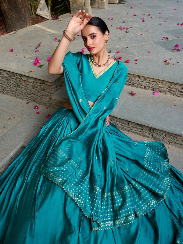 Sky Blue Chanderi Lehenga with Zari Weaving Work – Designer Festive Wear Lehenga