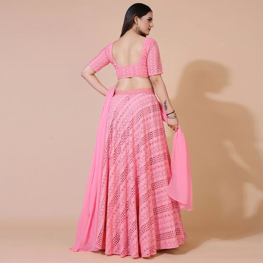 Baby Pink Lucknowi Chikankari Work Rayon Lehenga Choli