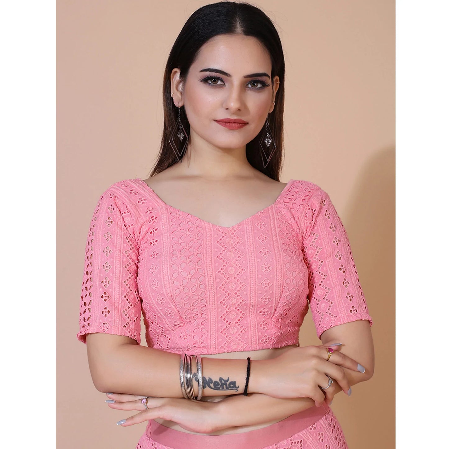 Baby Pink Lucknowi Chikankari Work Rayon Lehenga Choli