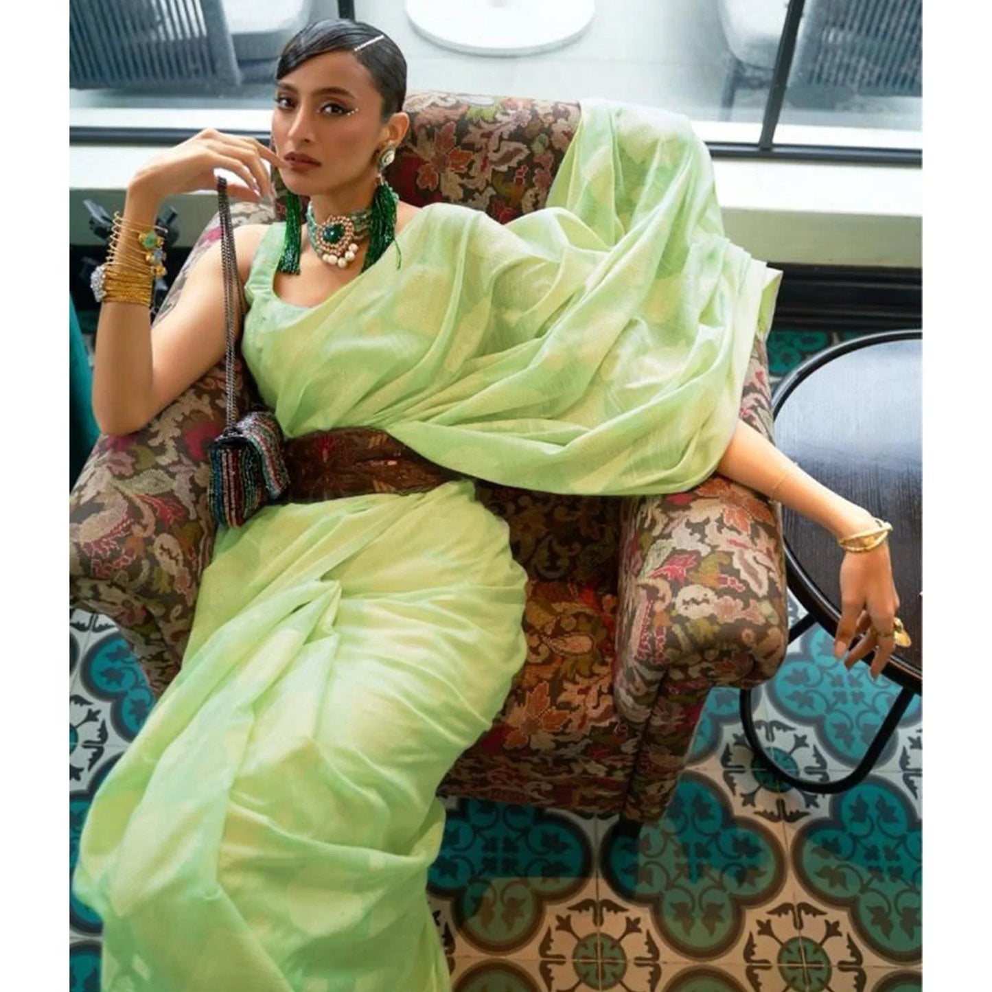 Green Woven- Sequence Handloom Silk Saree