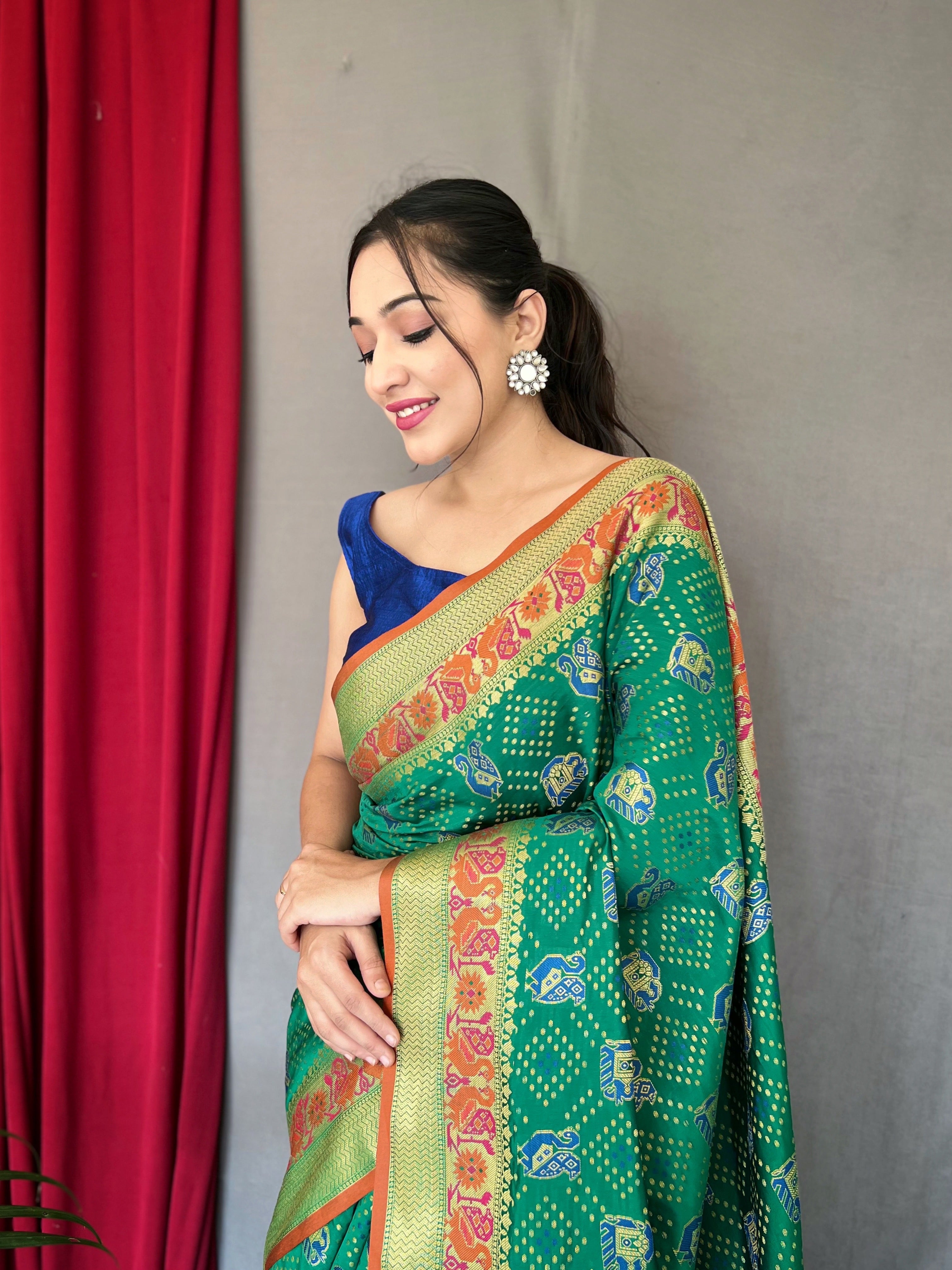 Green Kachii Patola Weaving Saree With Meenakari Border Saree