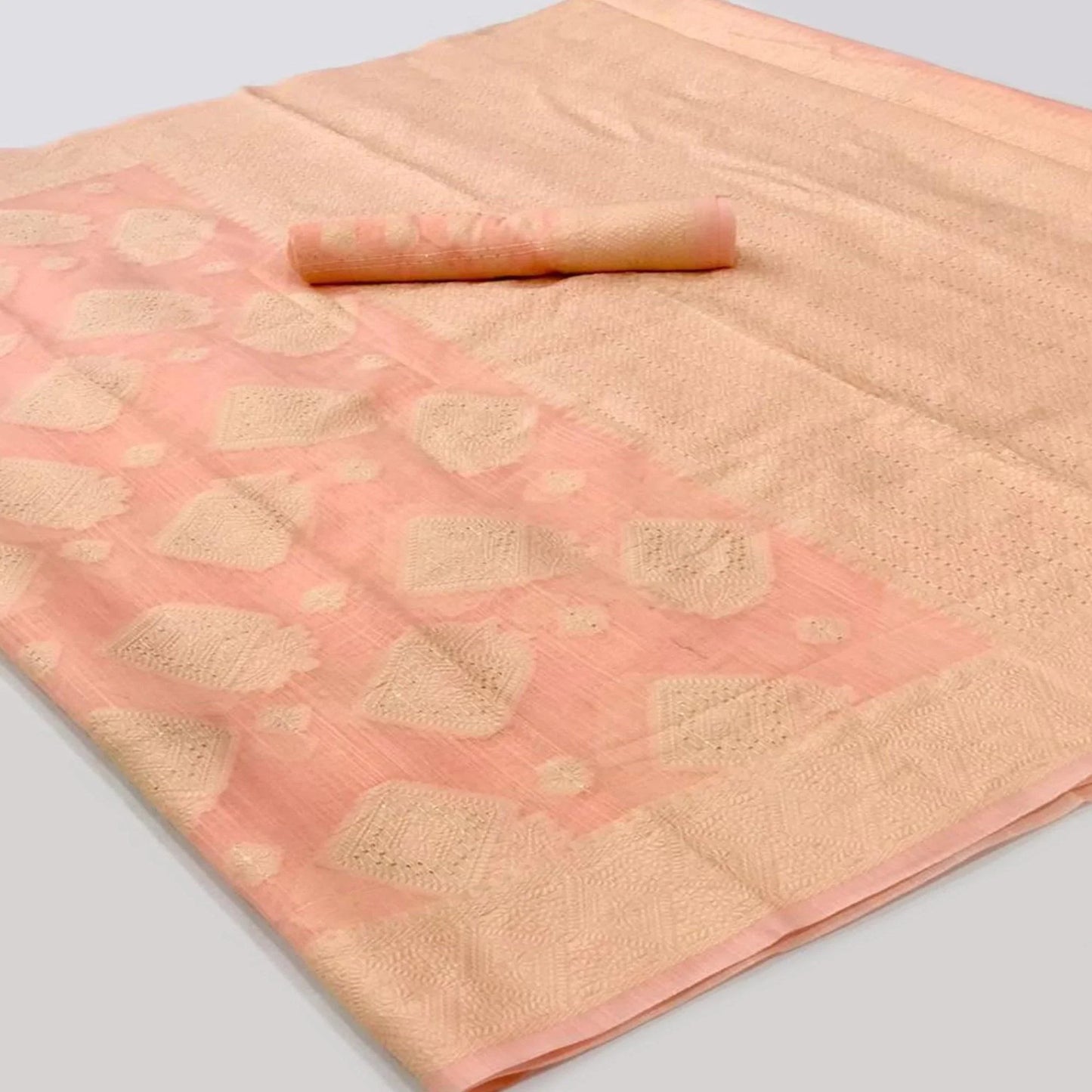 Peach Woven- Sequence Handloom Silk Saree