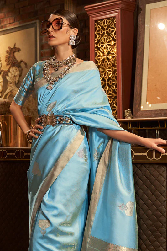 Baby Blue Kanjivaram Saree