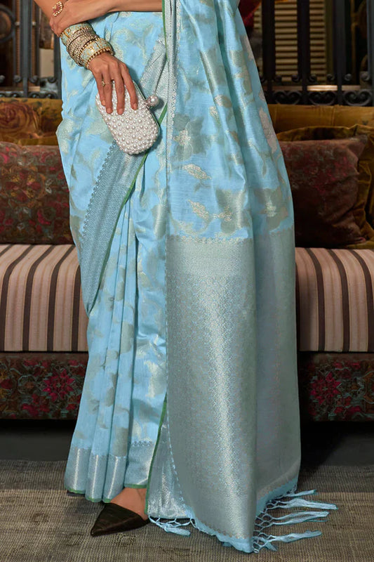 Baby Blue Kanjivaram Saree