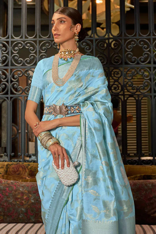 Baby Blue Kanjivaram Saree