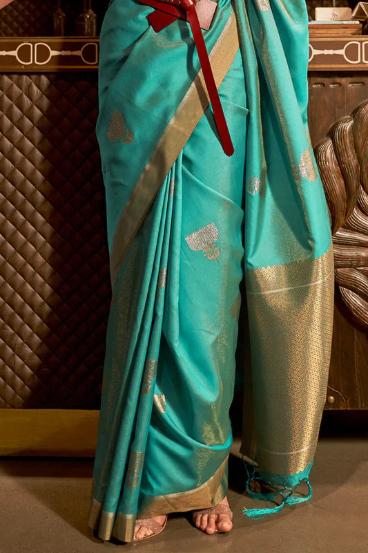 Turquoise Blue Kanjivaram Saree