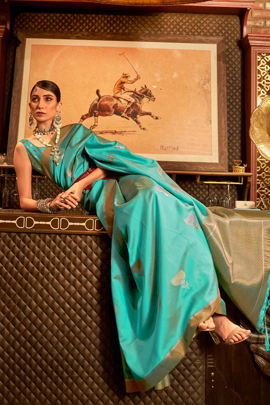Turquoise Blue Kanjivaram Saree