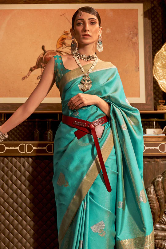 Turquoise Blue Kanjivaram Saree