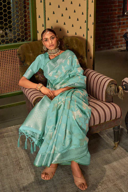 Turquoise Blue Kanjivaram Saree