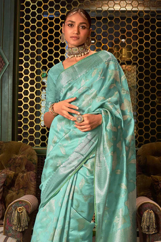 Turquoise Blue Kanjivaram Saree