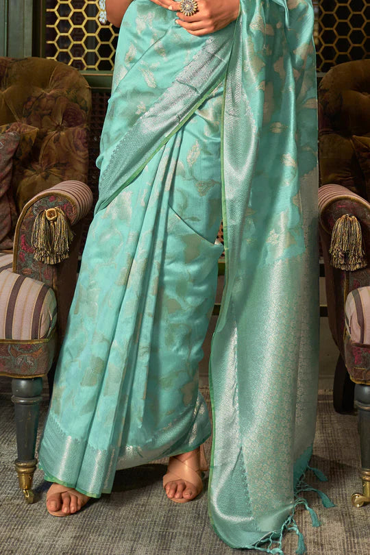 Turquoise Blue Kanjivaram Saree