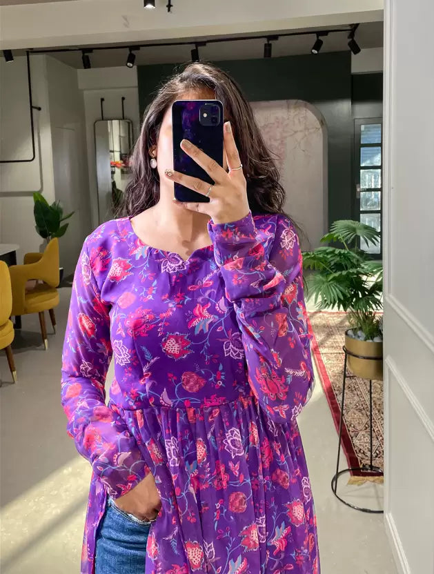 Purple Georgette Floral Printed Kurti