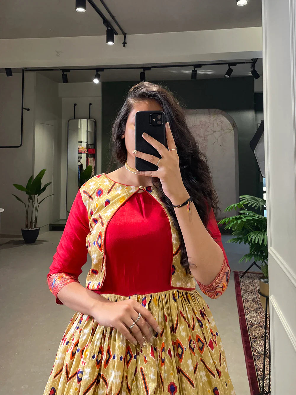Off White Color Patola Paithani Printed And Foil Printed Silk Gown