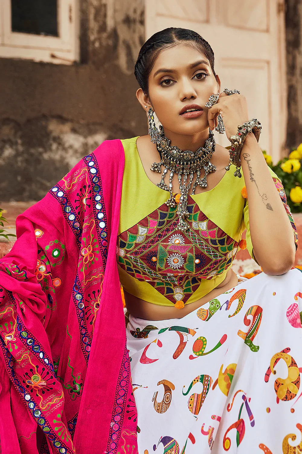 Gorgeous White Cotton Digital Print Navratri Special Chaniya Choli