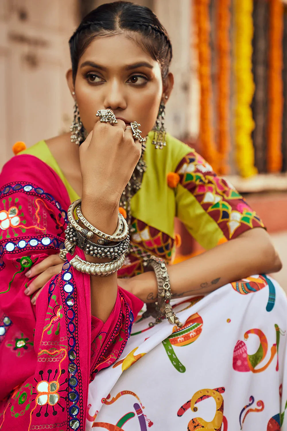 Gorgeous White Cotton Digital Print Navratri Special Chaniya Choli