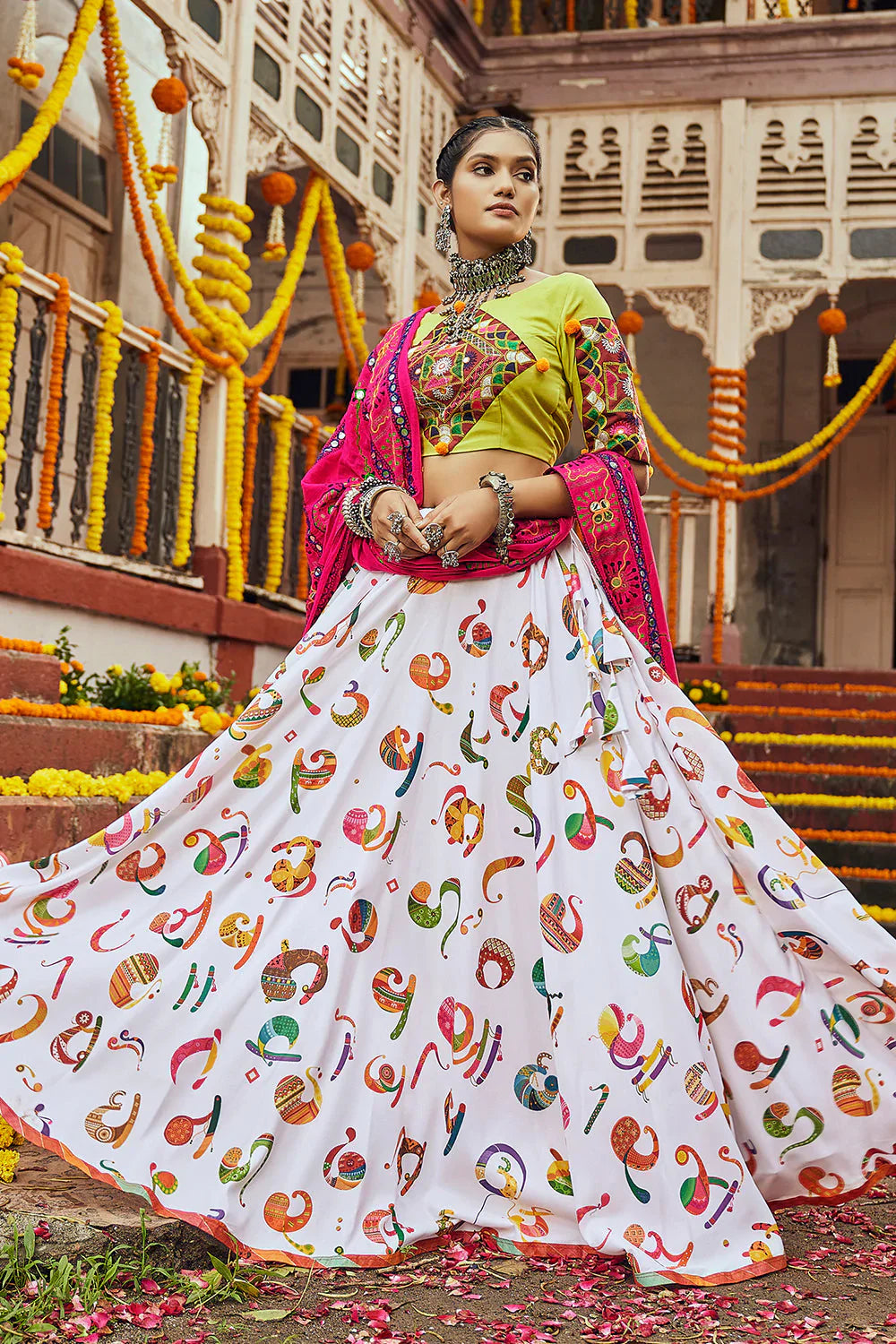 Gorgeous White Cotton Digital Print Navratri Special Chaniya Choli
