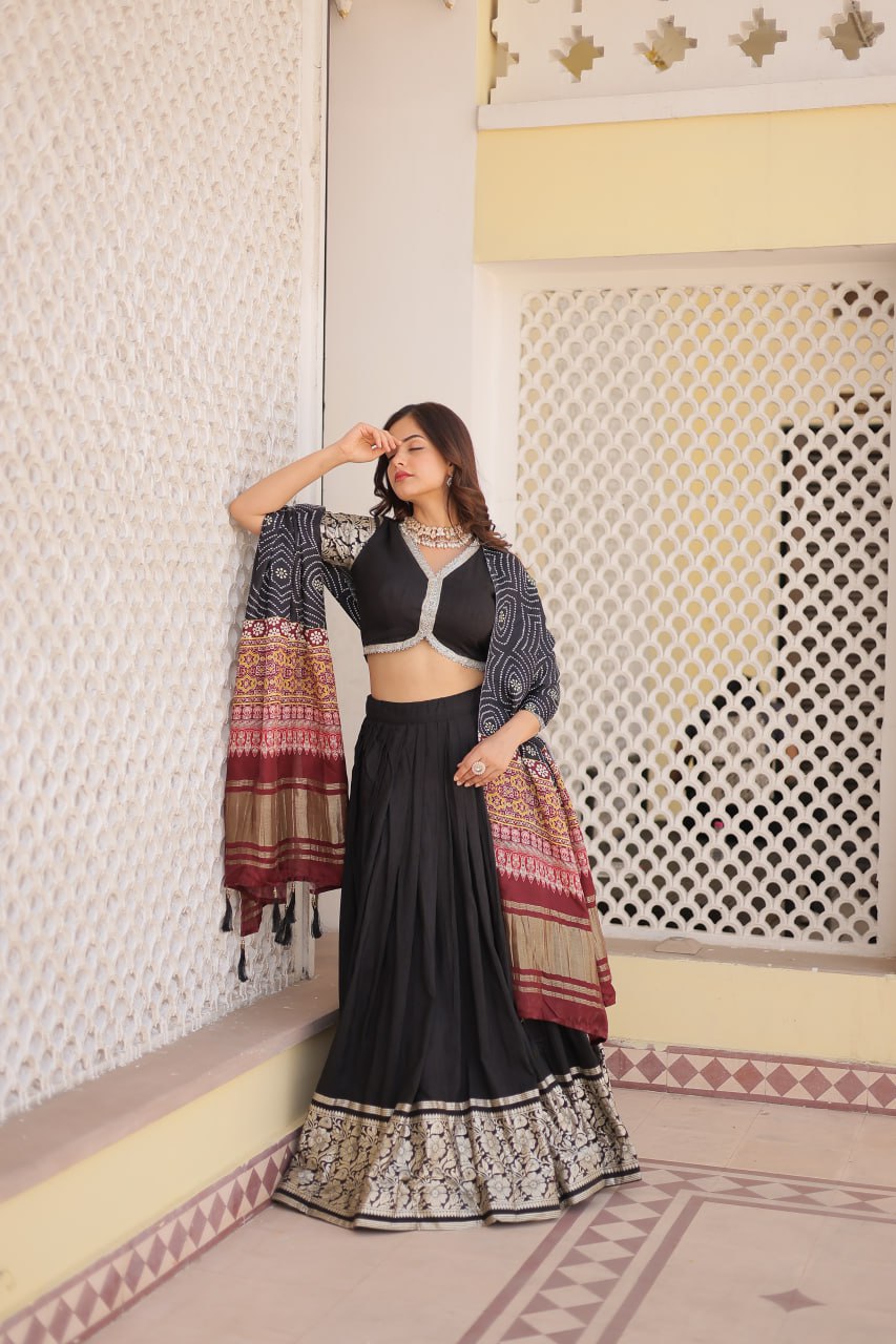Black Trending Viscose Lehenga Choli With Gajji Silk Dupatta Lehenga Choli