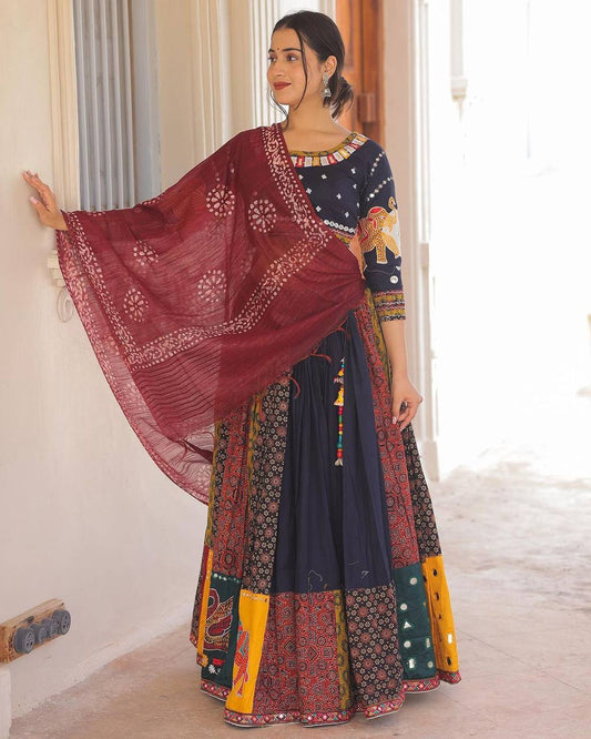 Multicolor Reyon With Printed Kodi Lace Work Navratri Lehenga Choli