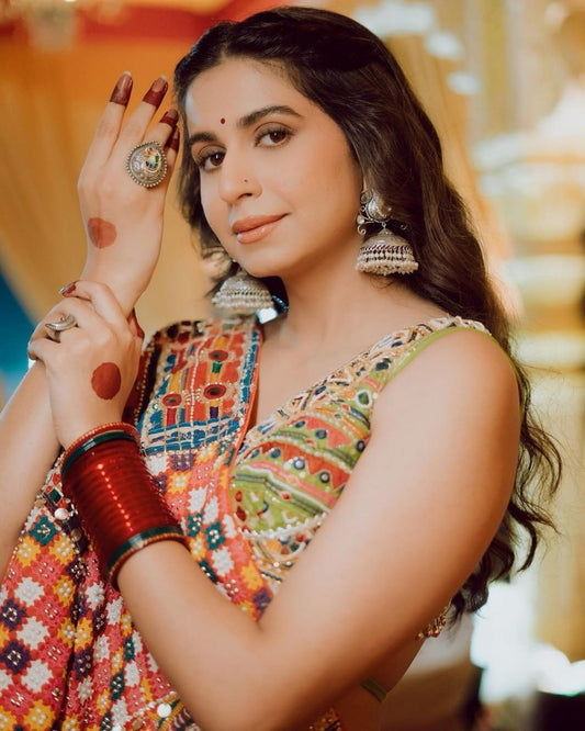 Green Multicolor Fancy Digital Print With Real Mirror Work Navaratri Lehenga Choli