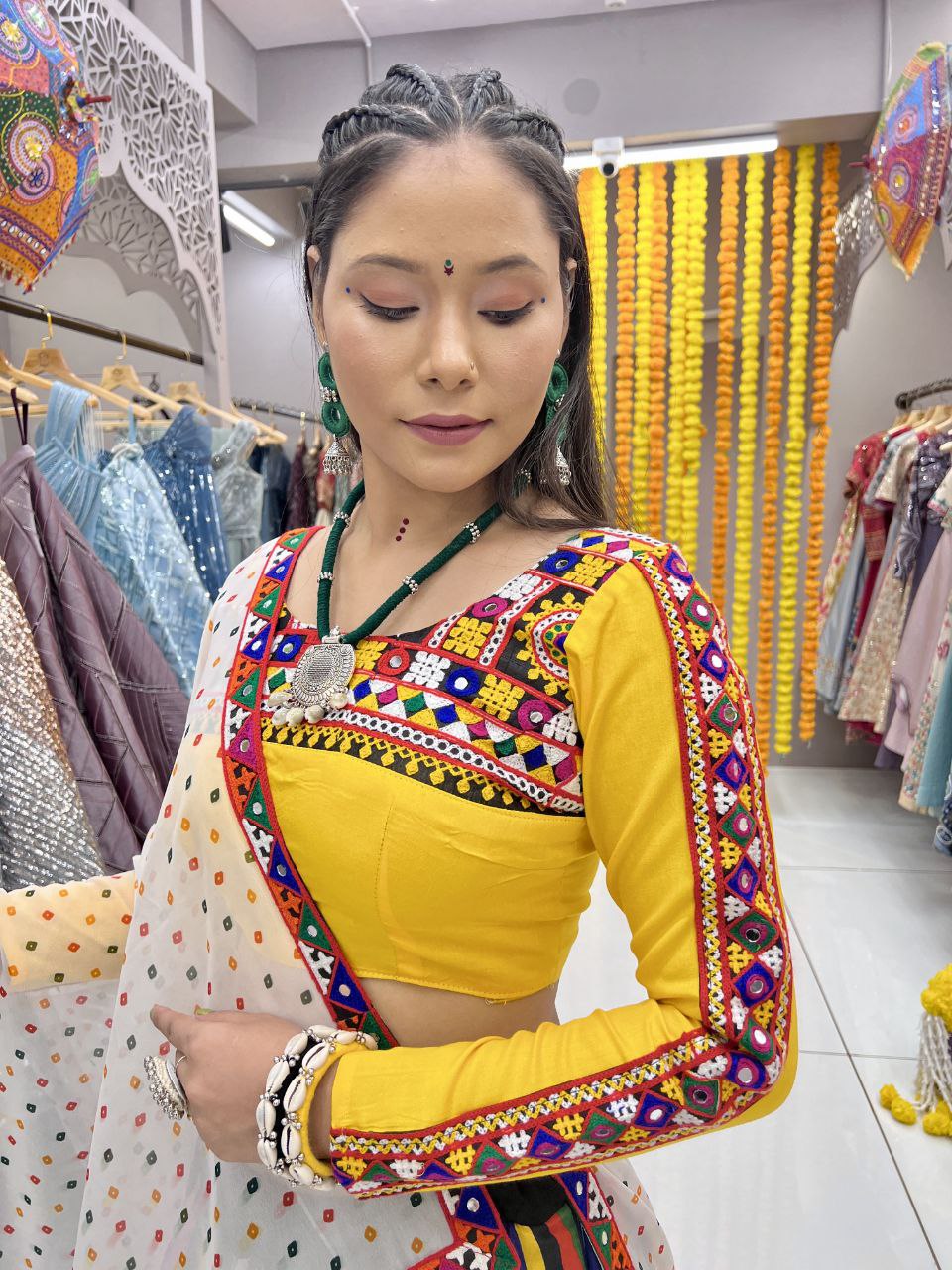 Yellow Maslin Multi Lining Heavy Digital Print Navratri Lehenga Choli