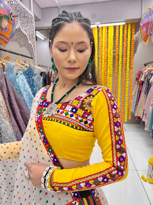 Yellow Maslin Multi Lining Heavy Digital Print Navratri Lehenga Choli