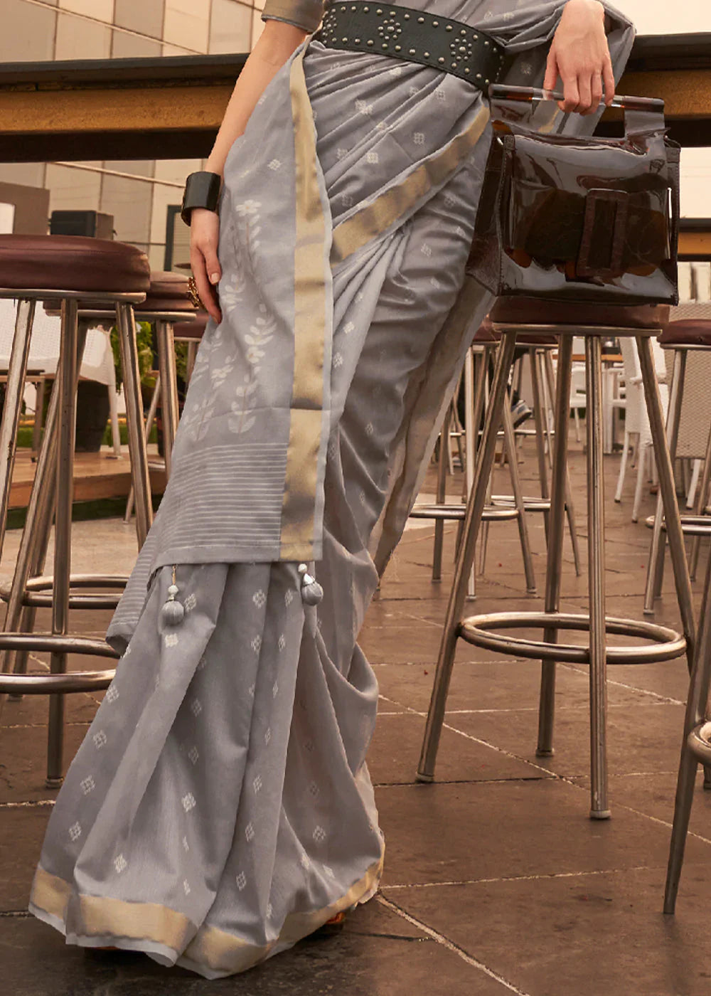 Spicy Grey Zari Woven Banarasi Cotton Saree