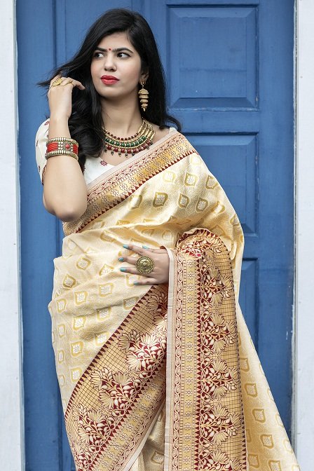 Off White Banarasi Silk Saree Collection