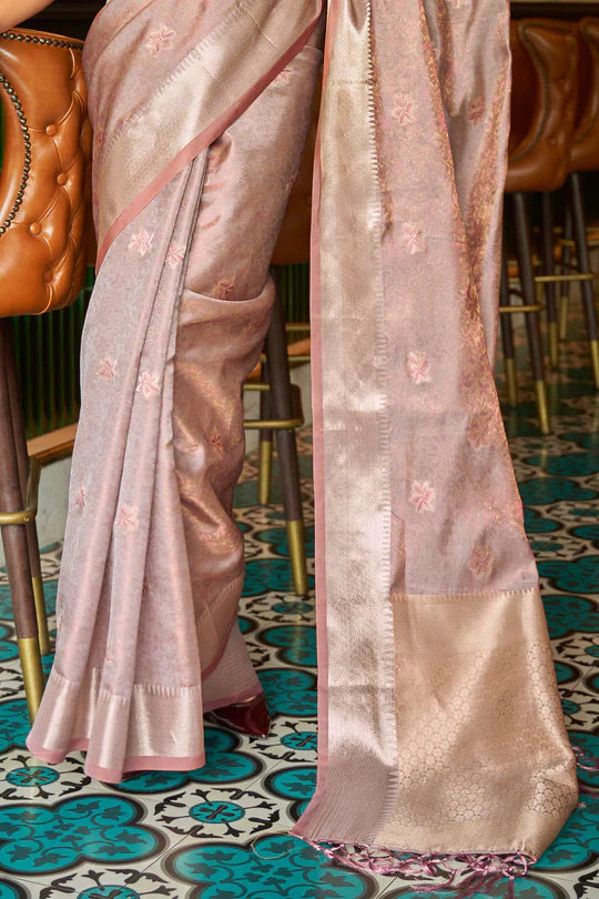 Cherrywood Brown Handloom Weaving Organza Saree