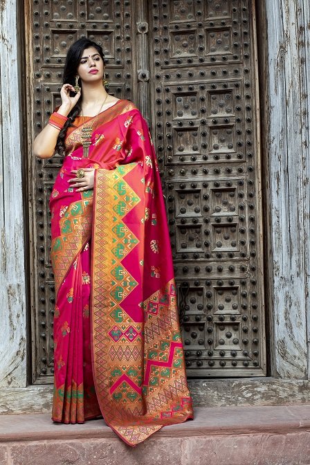 Deep Pink Color Weaving Saree With Unstitched Blouse