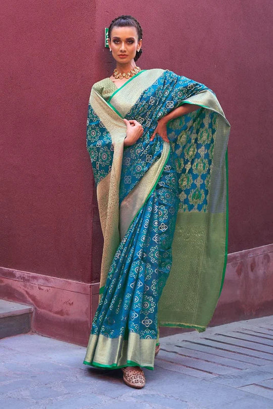 Carolina Blue Colored Festive Wear Patola Woven Silk Saree