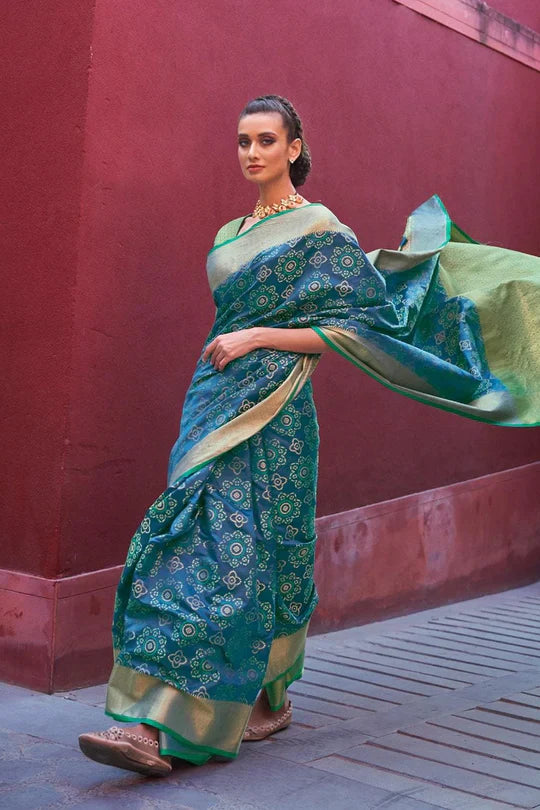 Carolina Blue Colored Festive Wear Patola Woven Silk Saree