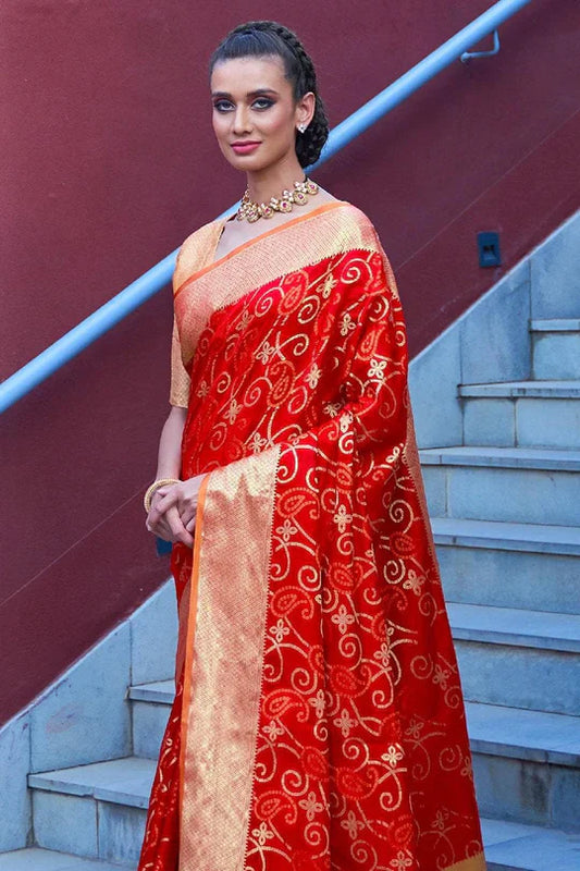 Chilli Red Colored Festive Wear Patola Woven Silk Saree