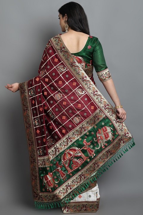 Patola Silk Saree | White, Bottle Green, Red Panetar Wedding Saree | Doli Design Saree