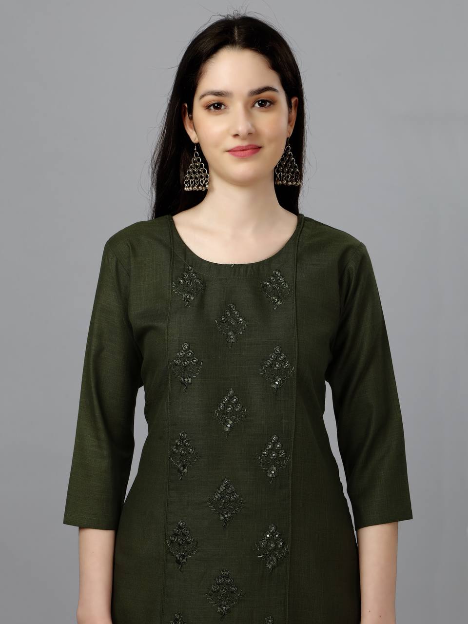 Mehendi Color Fully Stiched Casual Embroidery Kurti