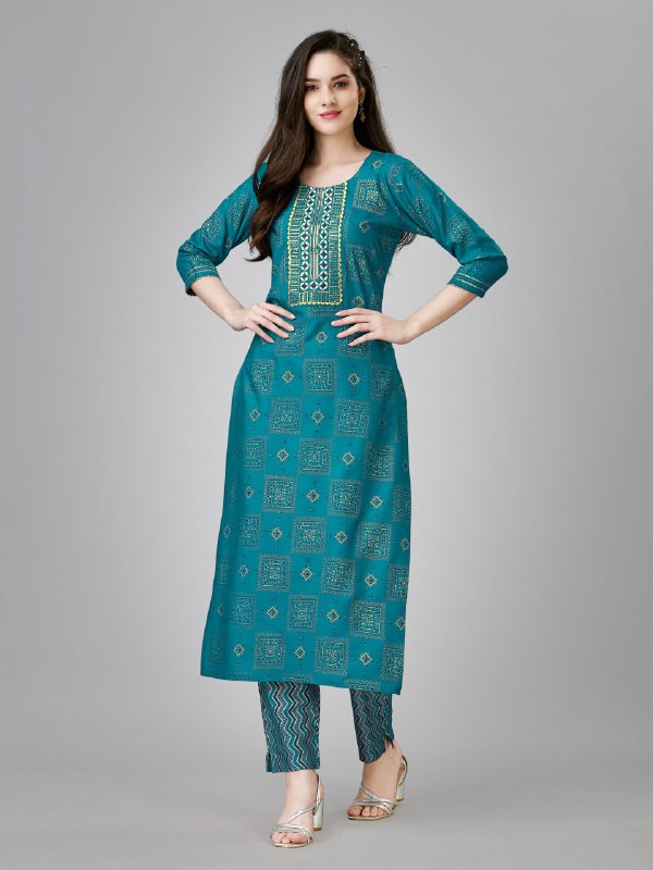 Rama Color Fully Stiched Rayon Kurti and Pant